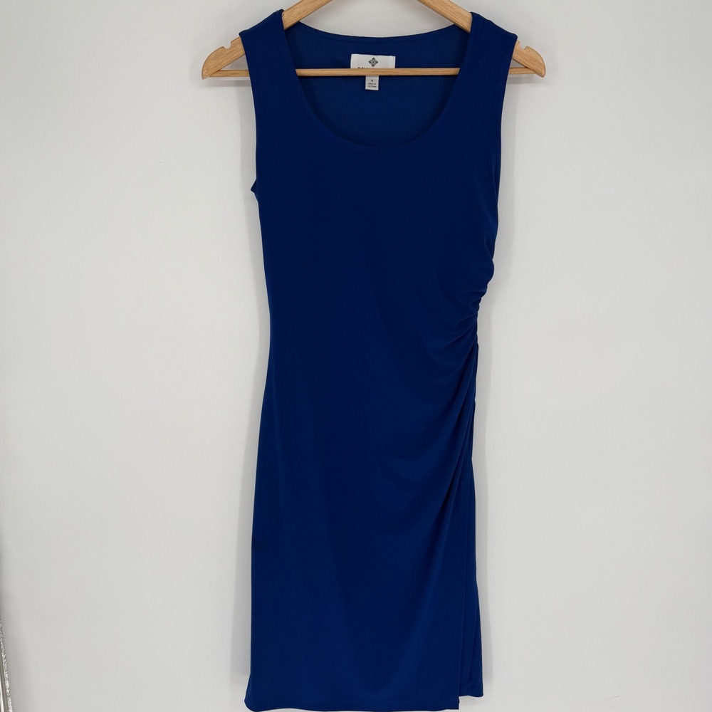Ronni Nicole Dress Womens 4 Royal Blue Ruched Sleeveless Sheath Career Classic